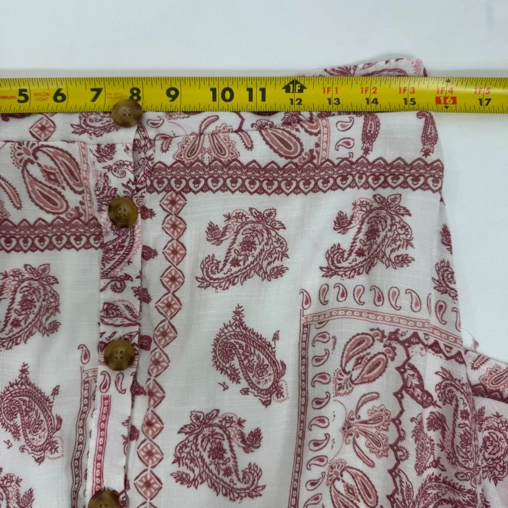 Mlle Gabrielle Red White Paisley Bandana Button Front Ruffle Midi Skirt Size L - Picture 11 of 12